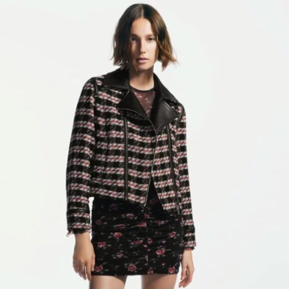 ZARA | Knit Faux Leather Textured Stripe Jacket | Sz. M - Picture 1 of 9